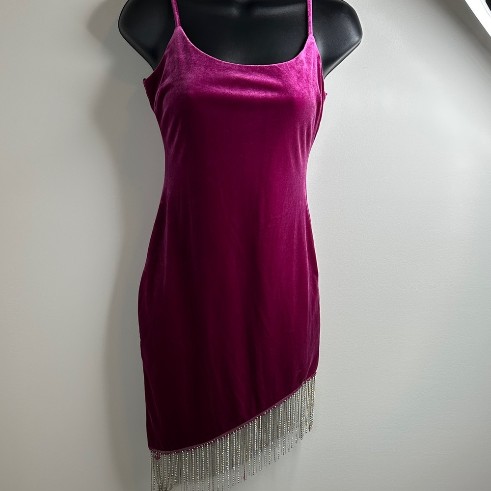 Chic Velvet Mini Dress with Fringe Detail
